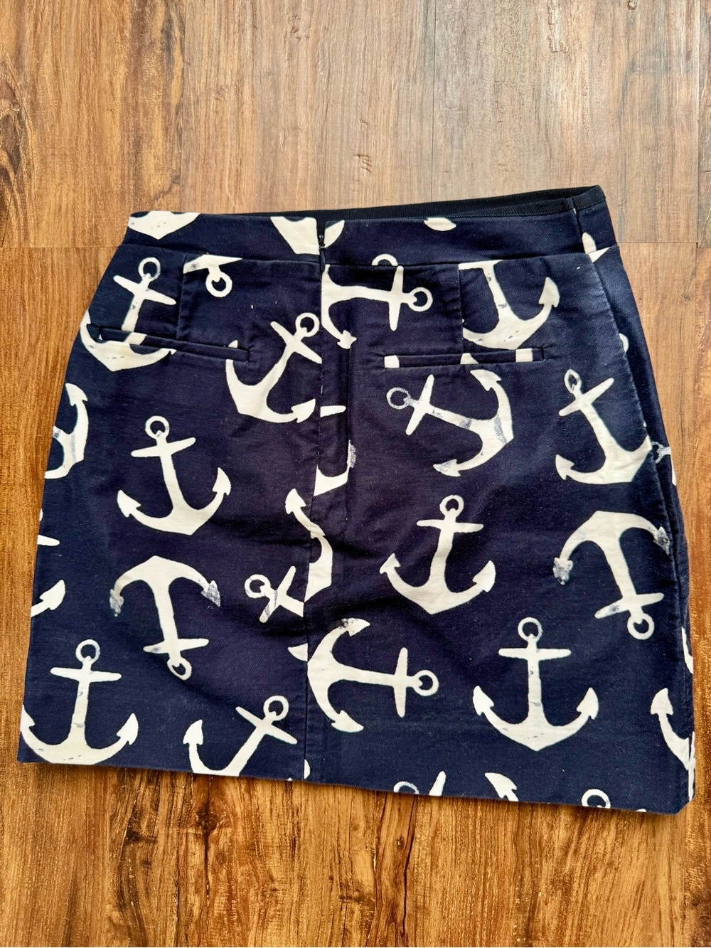 J. Crew Navy Mini Skirt with White Anchor Print, Size 2